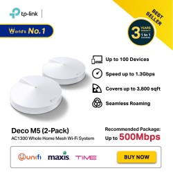 TP-LINK Deco M5 (2-Pack) AC1300 MU-MIMO Dual Band Whole Home Mesh WiFi UniFi Wireless Wi-Fi Router System