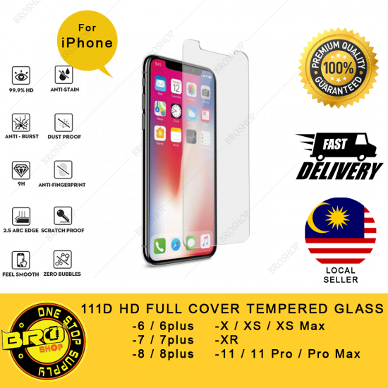 iPhone 4 4s 5 5s 6 6+ 6s 6s+ 7 7+ 8 8+ X XR XS 11 Pro Max Plus 111D Premium FullCover Tempered Glass