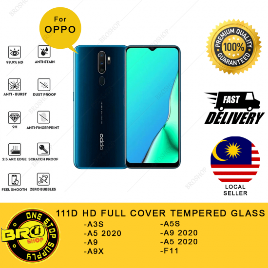 Oppo A3s A5 A5s A9 A9x F11 2020 111D Premium FullCover Tempered Glass